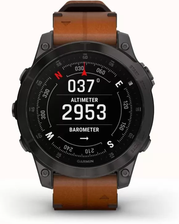 Garmin Epix Gen 2 Sapphire Musta Titaani Ja Ruskea Nahkahihna 010-02582-30* Garmin Urheilukellot | Garmin Älykellot