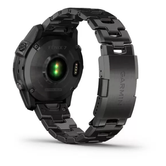 Garmin Fenix 7 Sapphire Solar Hiilenharmaa DLC-titaani Ja Titaaniranneke + Silikoniranneke 010-02540-39* Garmin Urheilukellot | Garmin Älykellot